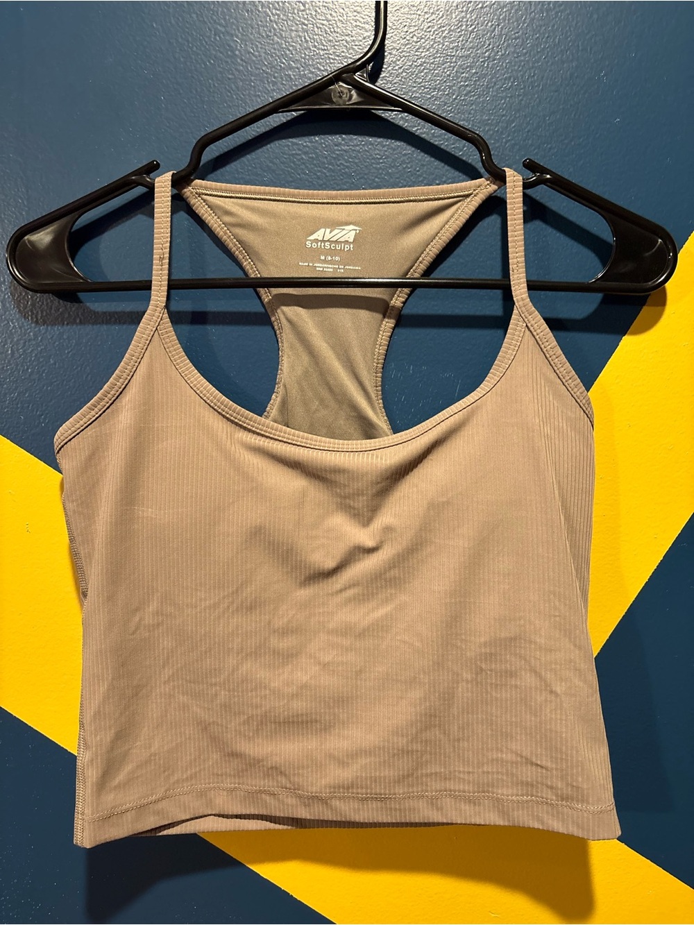 Avia Dark Taupe Ribbed Soft Sculpt Cropped Tank Sports Bra NWOT